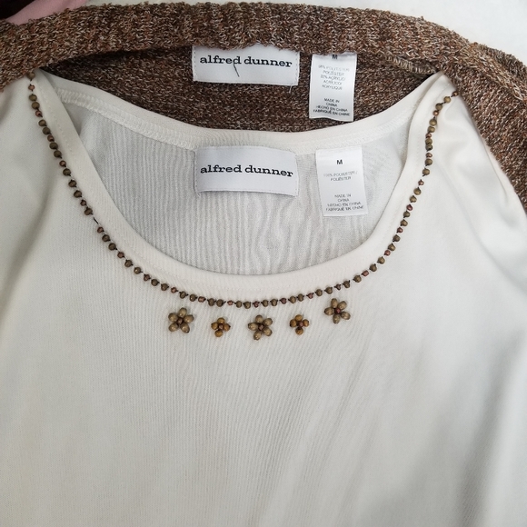 Alfred Dunner Brown Marled Open Front Cardigan 3/4 Sleeve Twin Set Beade… - Picture 6 of 12